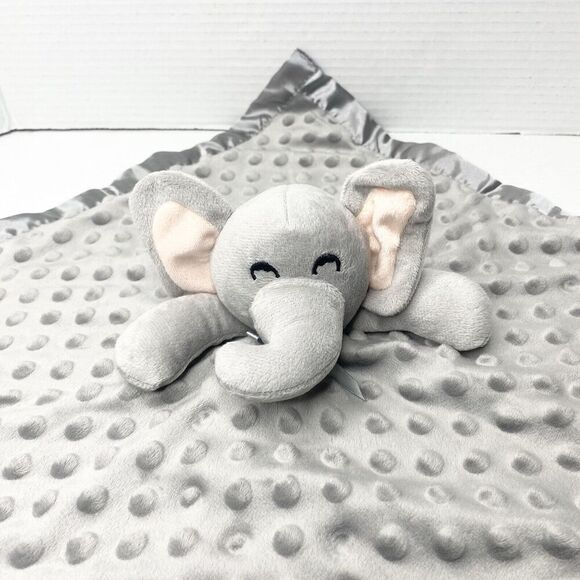 Pro Goleem Elephant Plush Lovey Security Blanket Gray Dot Satin Edge - Picture 4 of 7
